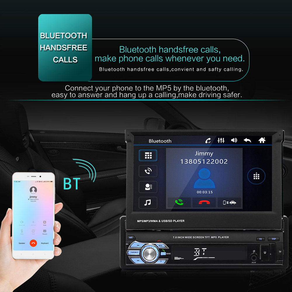 singledin car radio tape recorder 7" hd retractable screen universal