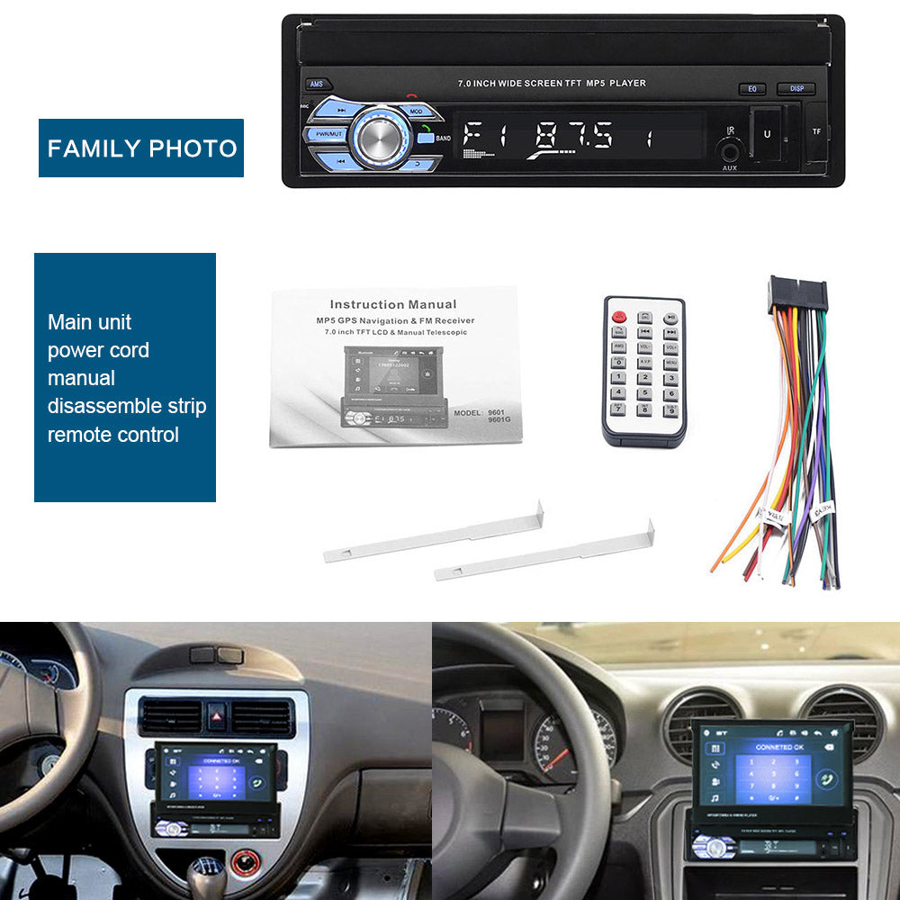 singledin car radio tape recorder 7" hd retractable screen universal