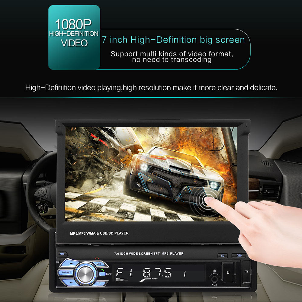 singledin car radio tape recorder 7" hd retractable screen universal