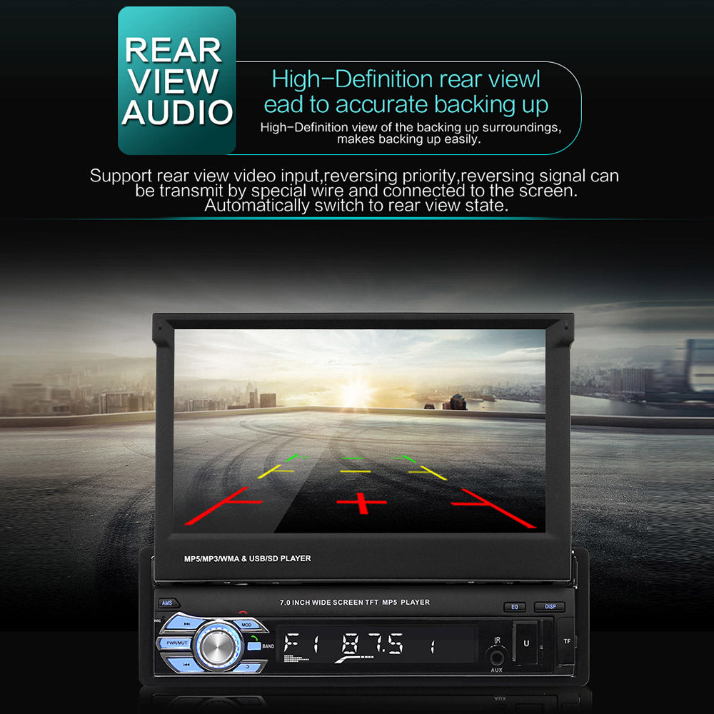 singledin car radio tape recorder 7" hd retractable screen universal