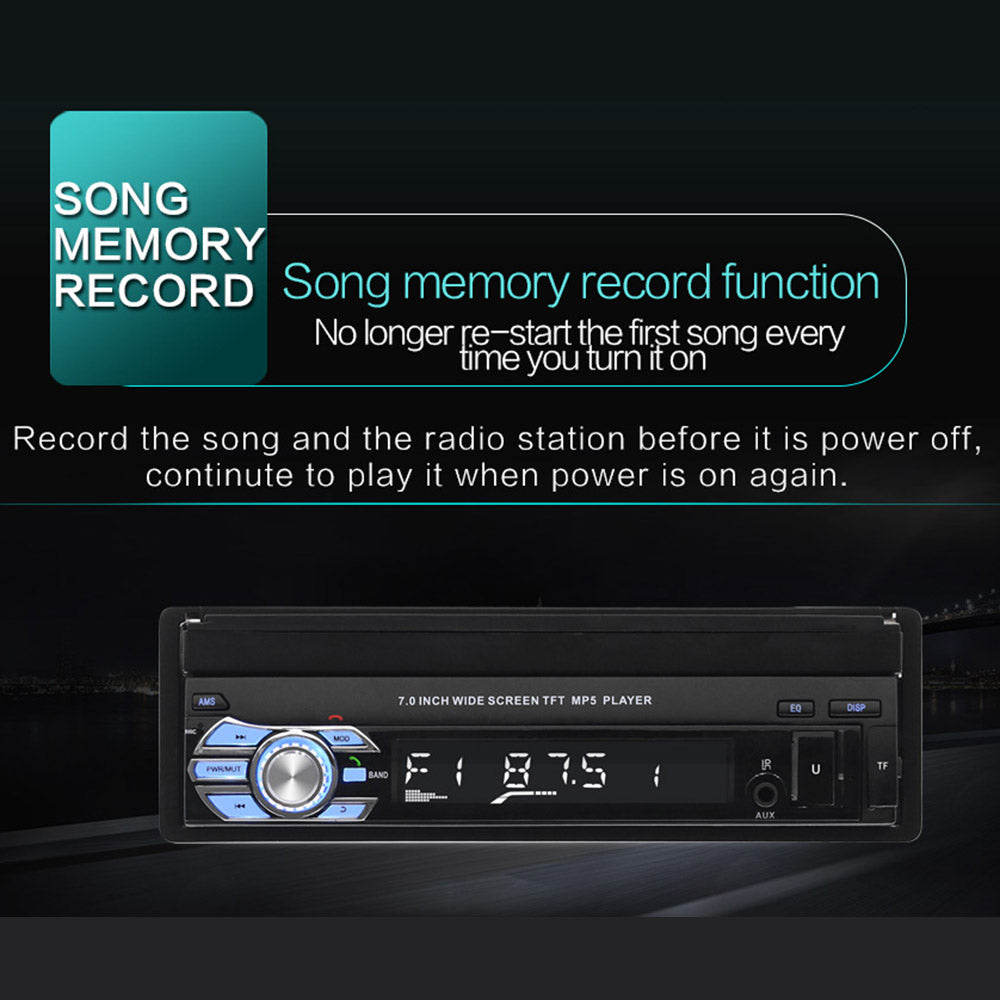 singledin car radio tape recorder 7" hd retractable screen universal